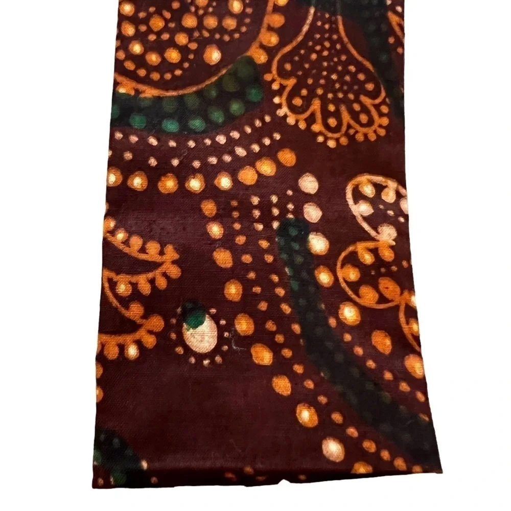 Vintage Rooster Cotton Hand Printed Batik Square Tip Tie, burgundy